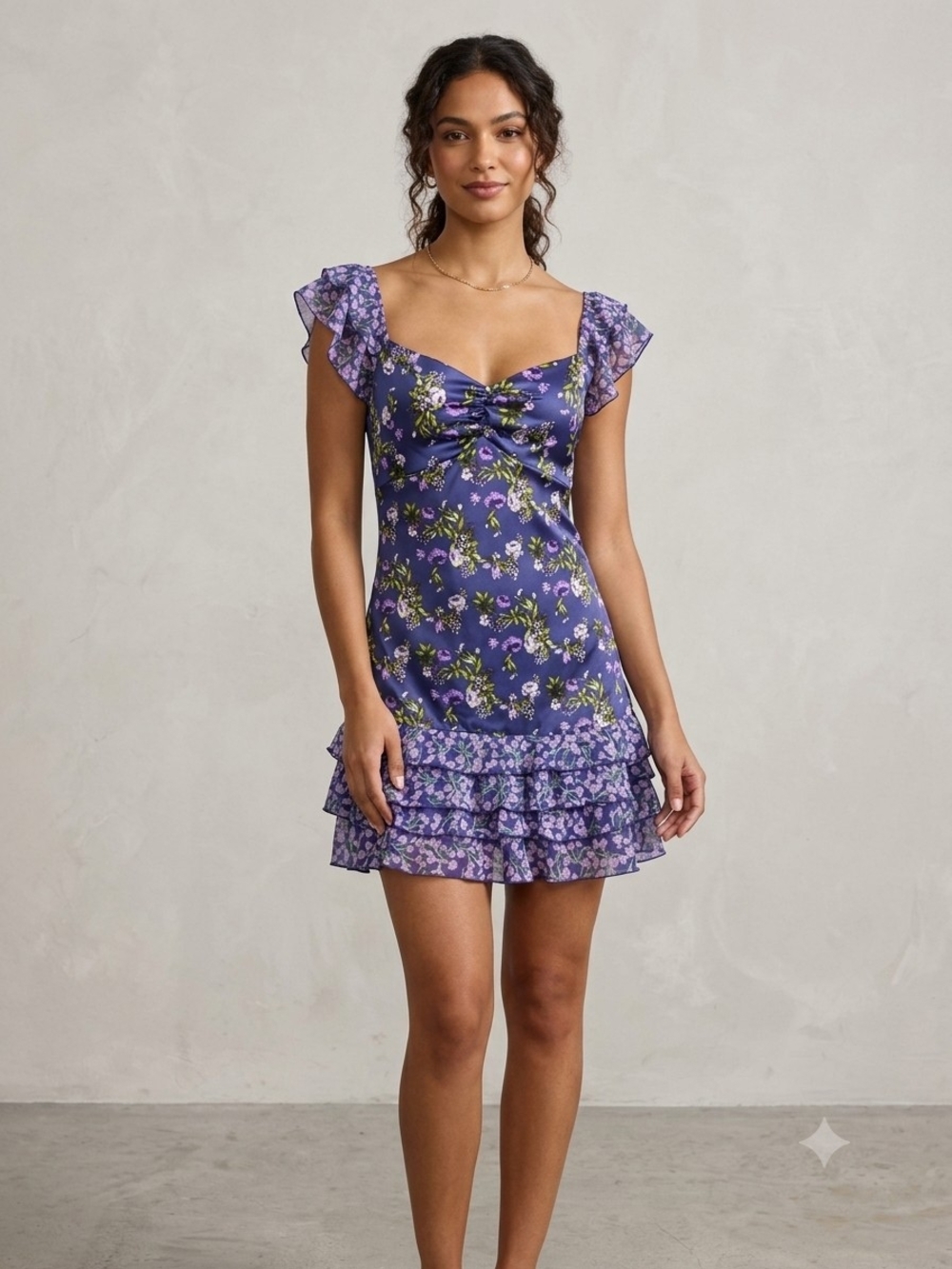 Forever 21 Purple Floral Ruffle Mini Dress